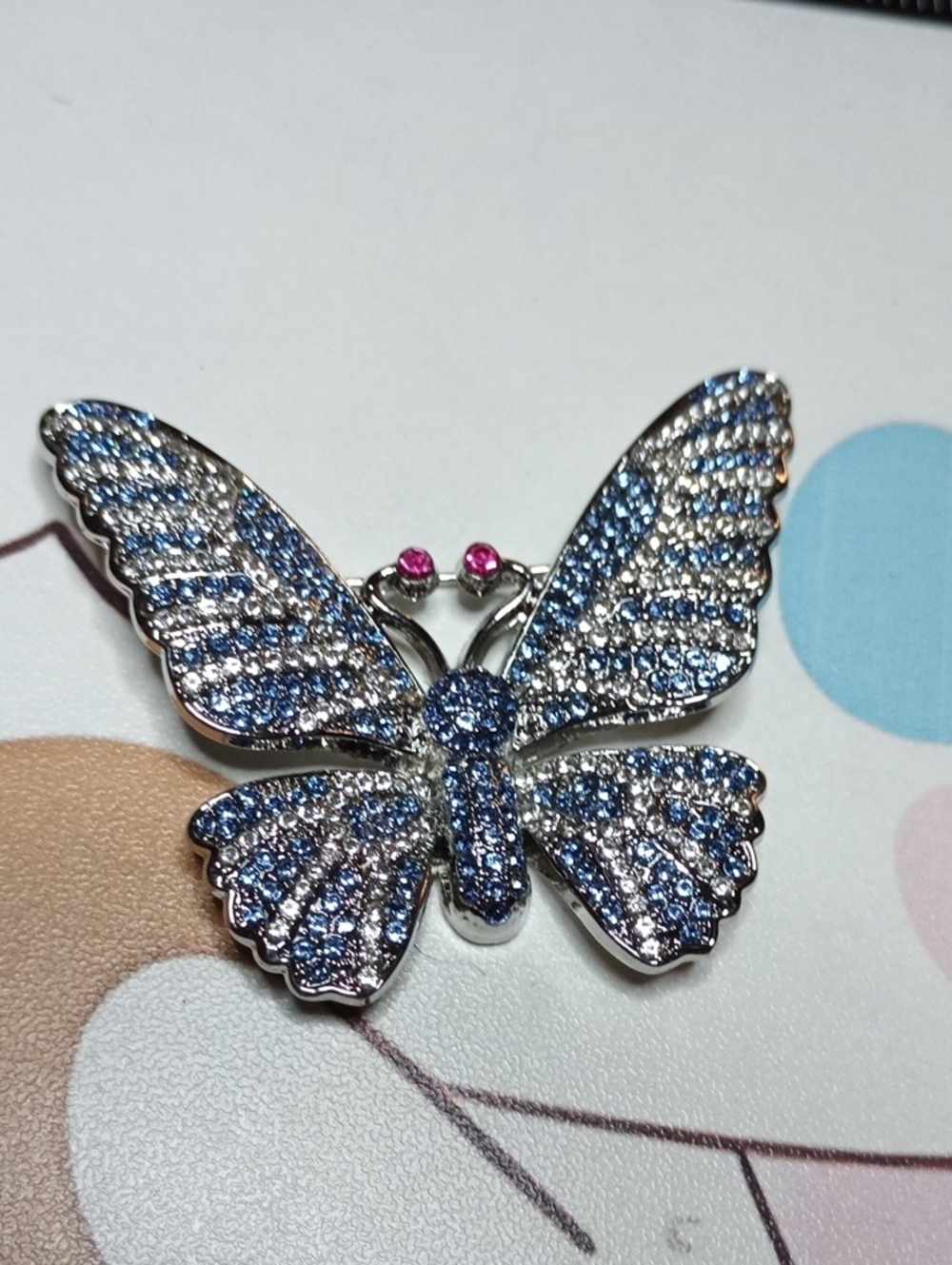 Sparkling Blue Crystal Butterfly Brooch Pin